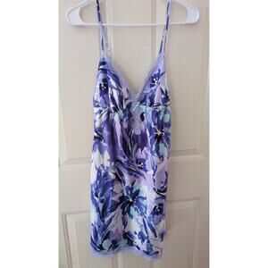 Vintage Y2K Apartment 9 Strappy Nighty Satin Purple & Blue Floral Lace Trim Med